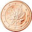Oak twig on back of German 1 cent coin