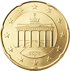Brandenburg Gate on back of German 20 cent coin