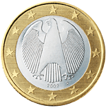 German Eagle on back of German 1 euro coin