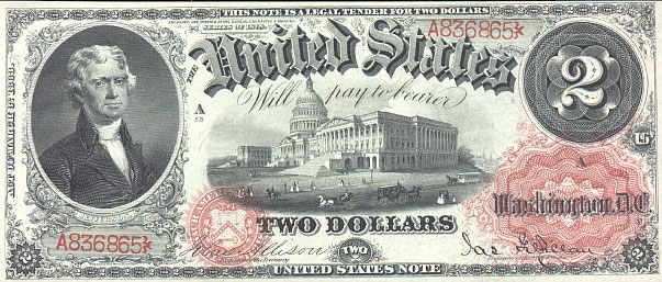 us banknotes - two dollars